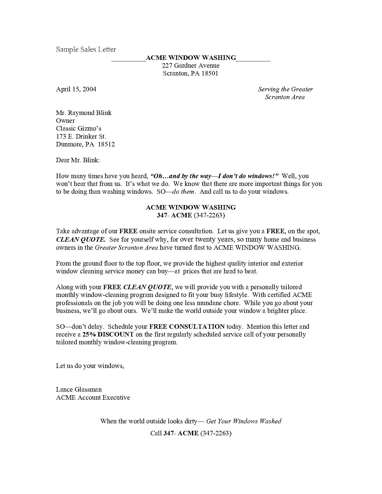 sample cleaning sales letter